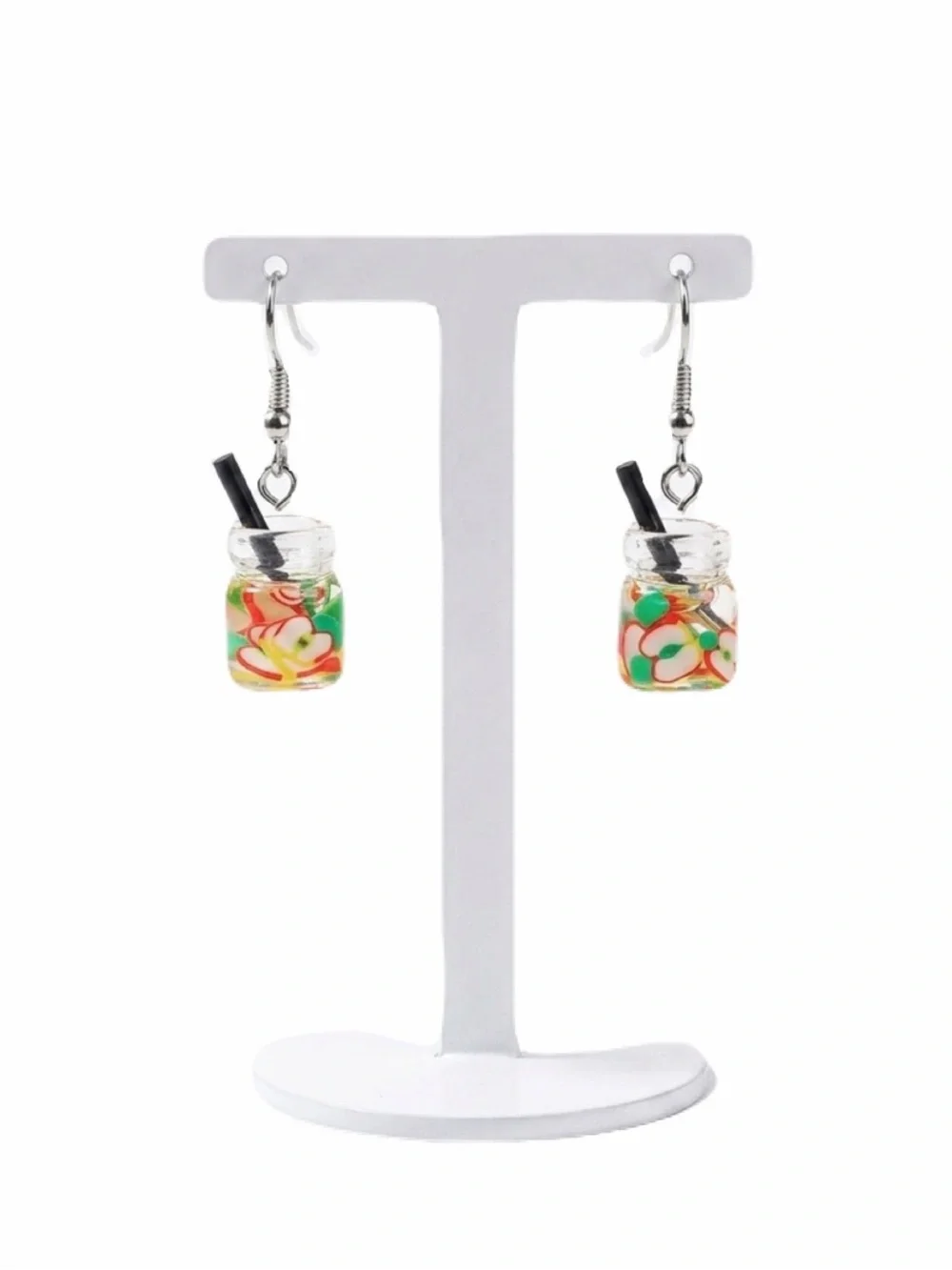 New Handmade Summer Fruity Apple Slice Glass S925 Sterling Silver Earrings
